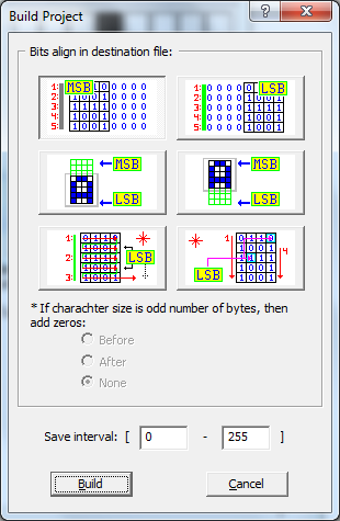 Build file for embeded system projects. Can build .bin, .c, .asm files with font data.